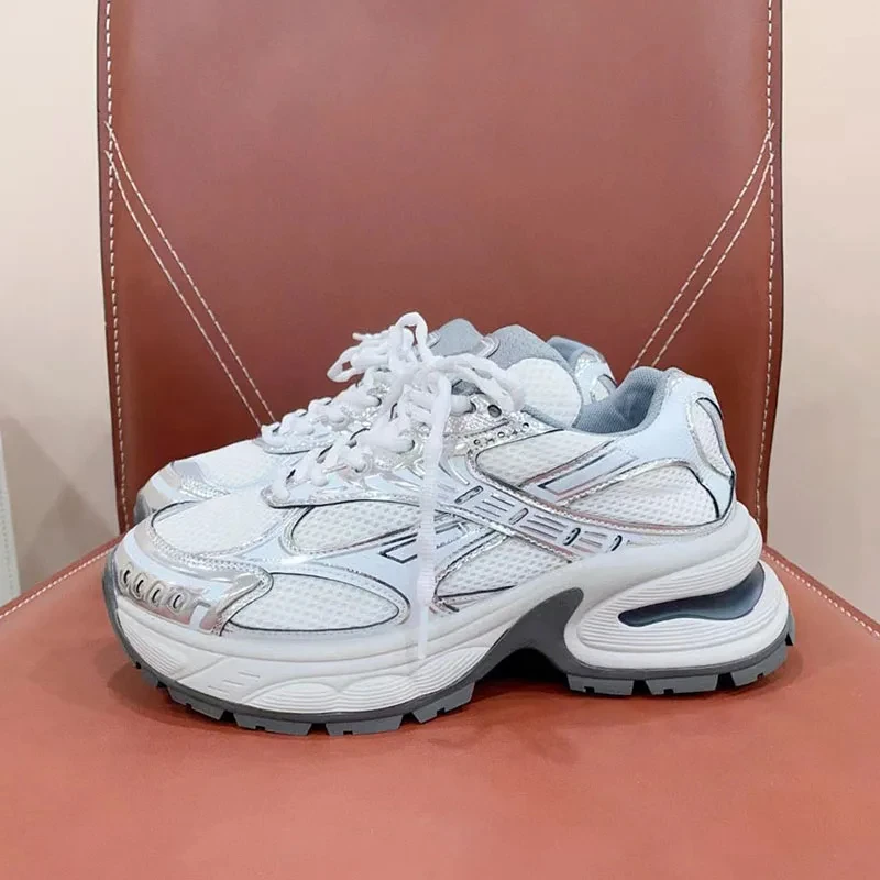 New Casual Sneakers Women Lace-up Round Toe Outdoors Running Shoes Ladies Comfort Patchwork Thick Sole Sports Shoes Woman