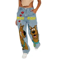 Y2k American Retro Fashion Women High Waist Cartoon Printed Jeans High Street Design Slim Casual Straight Wide-Leg Jeans - Image 4