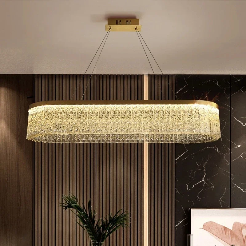 

Luxury Crystal Pendant Chandelier Kitchen Dining Corrugated Glass Led Gold Hanging Lamps Indoor Ceiling Lights Fixtures Hanglamp