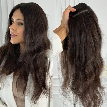 Wavy Hair Silk Base Human Hair Topper for Women Natural Black Brown Hair Clips In Hairpiece Available in Rich Sizes Silk Base 1