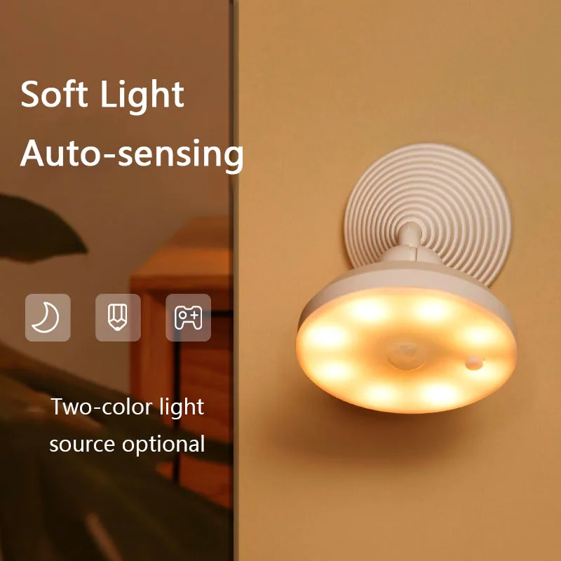 

Tenky 360° Rotation Human Motion Sensor Auto-sensing USB Rechargeable Soft Warm/White Night Light Human Body Induction Detector