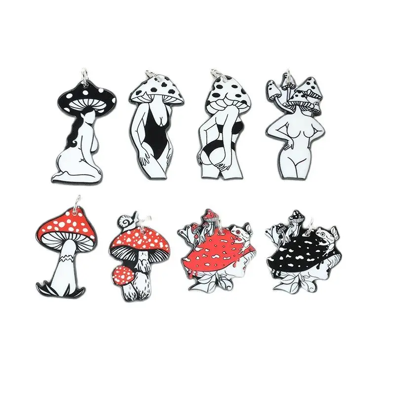 8PcsMagicMushroomCharmsCreativeAcrylicWomanBodyJewelryFindings