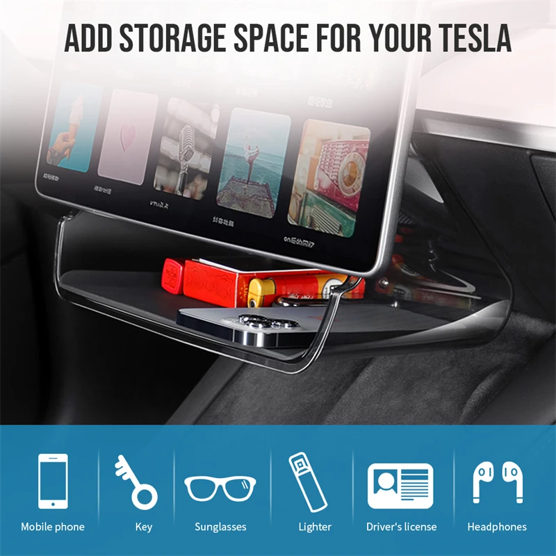 For Tesla Model 3 Y Center Console Organizer Tray Magnetic Under Screen Storage Box Dashboard Organizer Tissue Holder Glovebox car console organizer