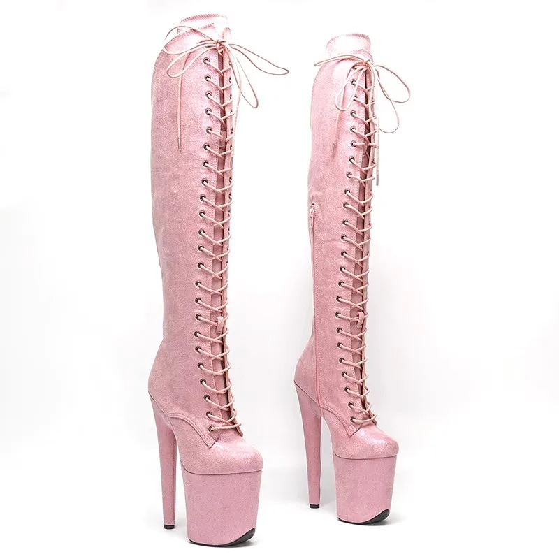 

New Fashion Flock Upper Sexy Exotic Pole Dancing Shoes 20CM/8inches High Heel Platform Women's Modern Knee-High Boots 169-2