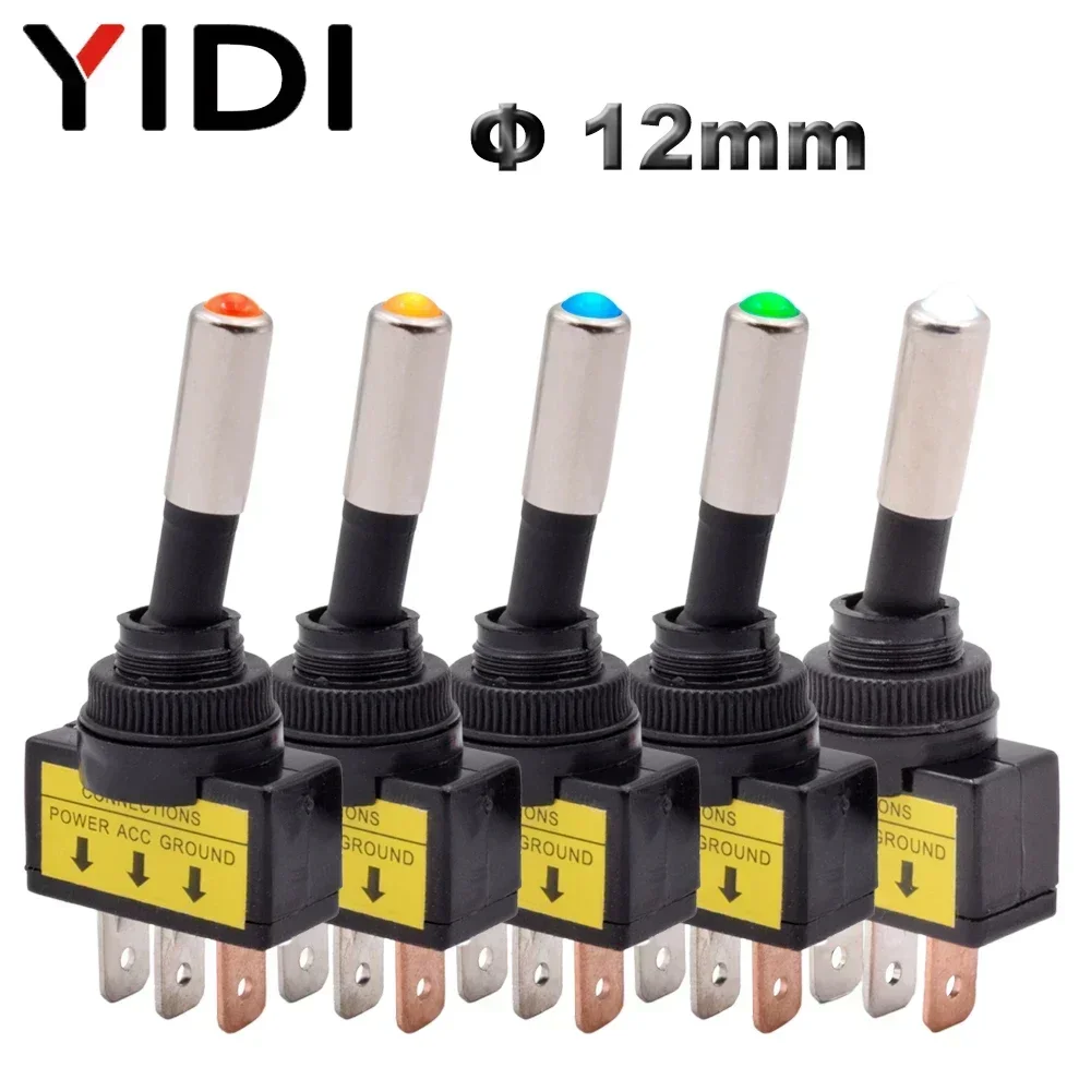 Auto Iluminado Led Interruptor de Alternância para Carro Asw15d Spst Posições 3pin on Off 12v 24v dc Vermelho Verde Azul Amarelo Branco 12 mm Peças 10 Peças