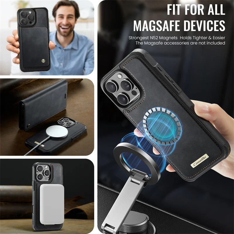 Magnetic PU Leather Flip Card Wallet Phone Case with Magsafe Wireless Charging Cover