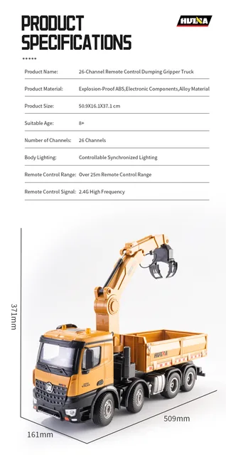 1 14サイズ 折り曲げクレーントラックラジコンHUINA 1538 HuiNa