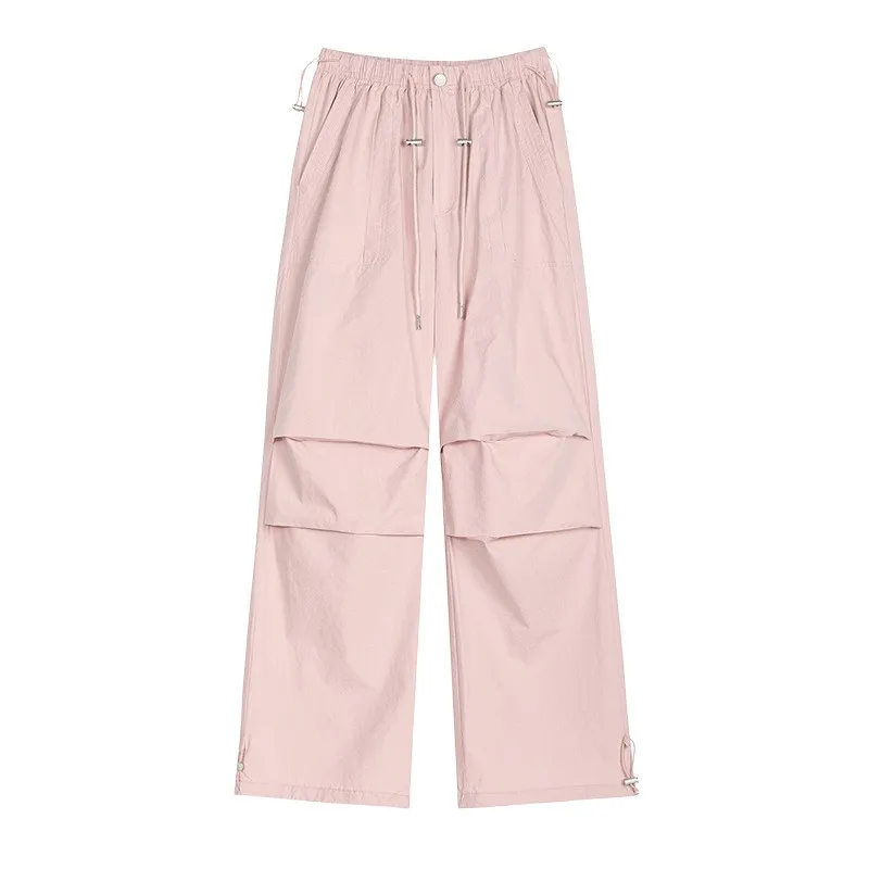 American Summer Ice Silk Quick-drying Fabric Overalls Sweet Cool Spice Style Be Used As Wide-leg Pants Straight Leg Sweatpants