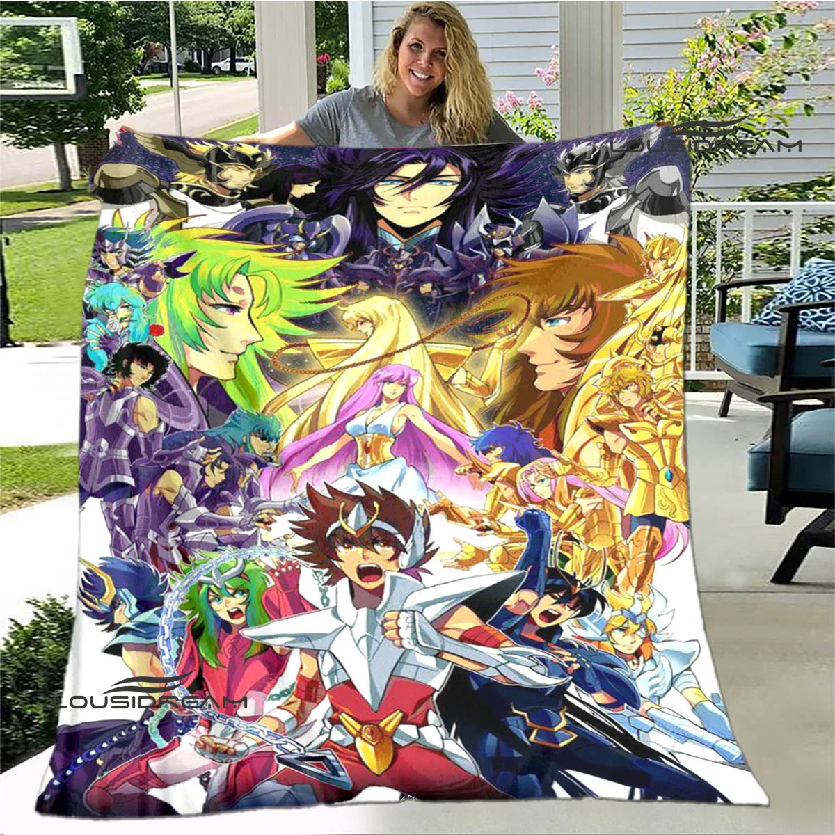 Knights of the Zodiac Cartoon printed blanket warm flannel blanket soft and comfortable home travel bed blanket birthday gift 5