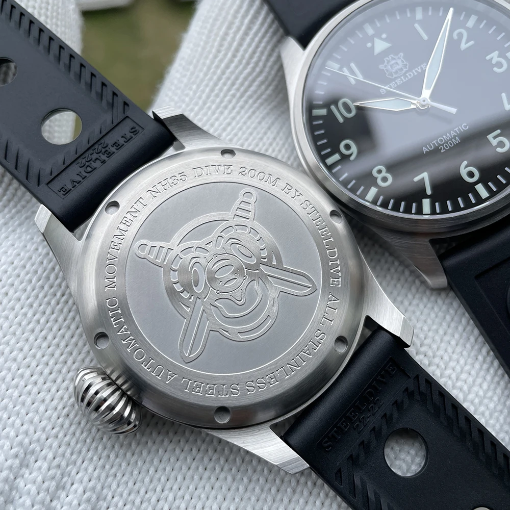 STEELDIVE SD1930 Auto Mechanical Wristwatch Big Pilot 200M Waterproof Swiss Blue Luminous 316L Stainless Steel Fashion Watch