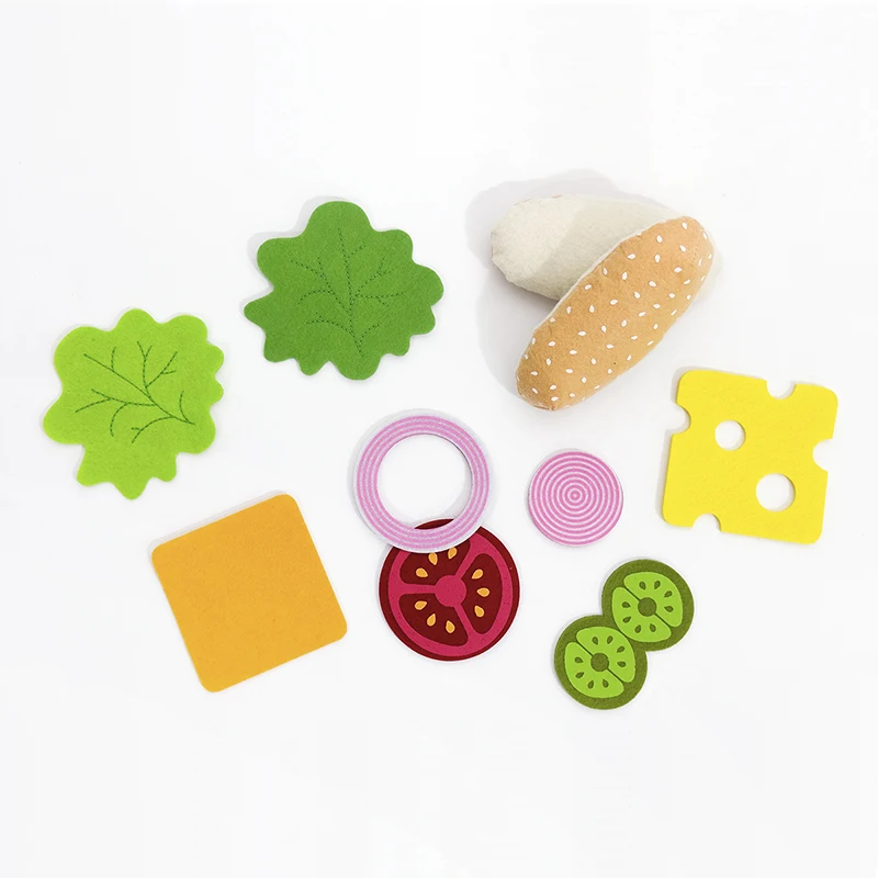 10pcs Felt Food Burger Food Set Soft Hamburger Pretend Play Toy Felt Hot dog Toys Children Kitchen Role Playing Christmas Gifts