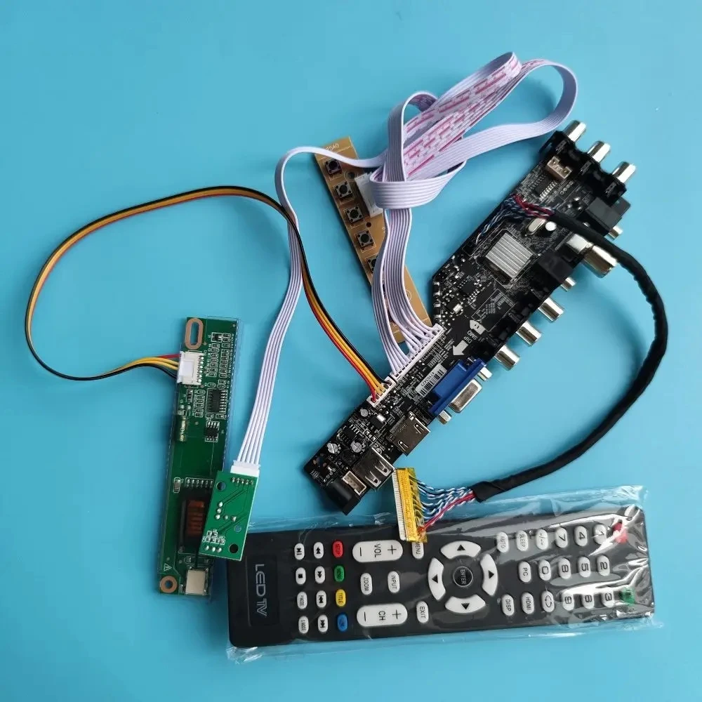 

3663 New Digital Signal DVB-T2 DVB-T DVB-C Universal LCD TV Controller Driver Board+7 Key Button+ 1Ch 6bit 3463A Russian