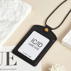 Braided Leather Lanyard with Nameplate Necklace and ID Card Holder - Elegant Business Office Accessory (Black)