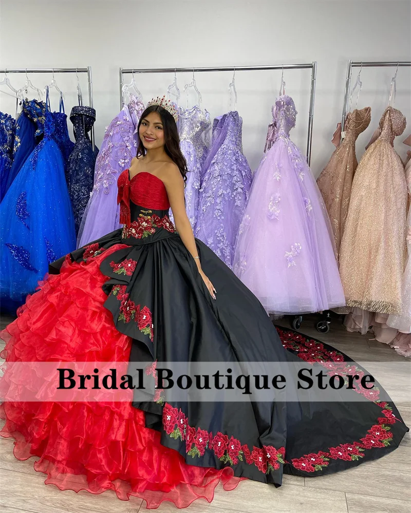

New Design Mexican Ball Gown Quinceanera Dress 2023 Embroidery Appliques Crystals Sequins Tiered Ruffle Vestidos De 15 Años