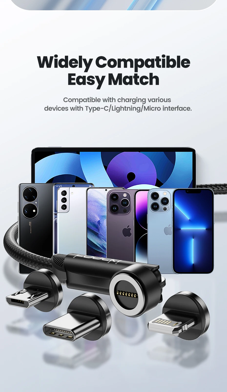 Toocki drehen magnetisches USB Typ C Kabel für iPhone 12 x Xiaomi Schnell ladegerät Micro USB Typ C Magnet Ladekabel Datenkabel – Detail 13