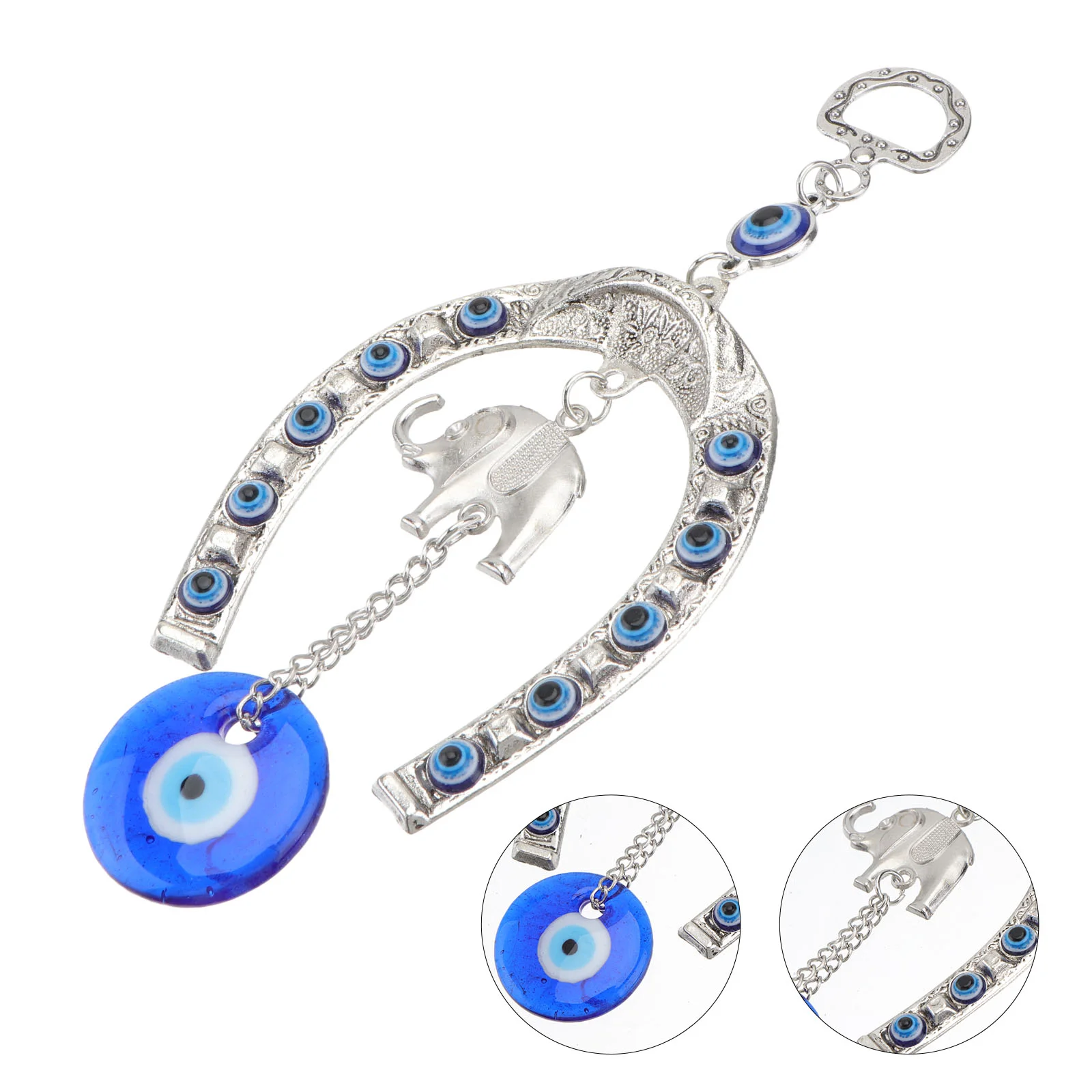 

Blue Eye Charm Horseshoe Elephant Shape Pendant Turkish Eyes Hanging Keychain during Lucky Blessing Decor