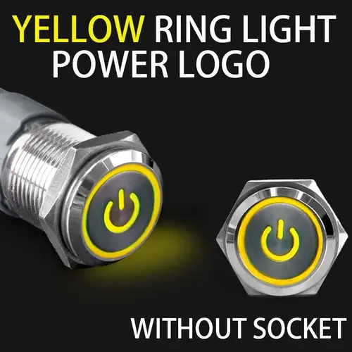 12 16 19 22mm With Wire Waterproof Metal Push Button Switch  LED Ring/Power Light Momentary Latching   5/12/24/220V silver1NO1NC - Image 12