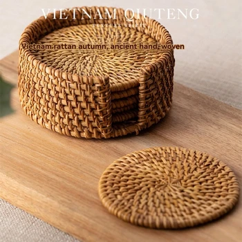 6PCS Table Mat Handmade Rattan Creative Placemat Dining Table Bowl Mat Plate Mat Heat Insulating Mat Non-Slip Mat 3