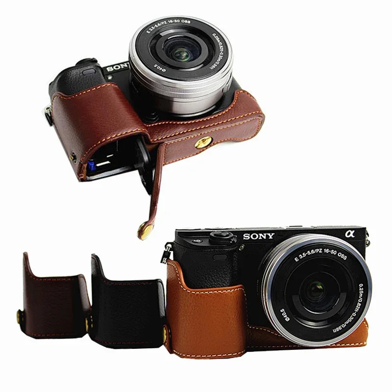 Custodia Per Fotocamera A Metà Corpo In Vera Pelle Di Vacchetta Genuina Per Sony A6400 A6400 A6300 A6000 Ilce-6300 Con Apertura Della Batteria