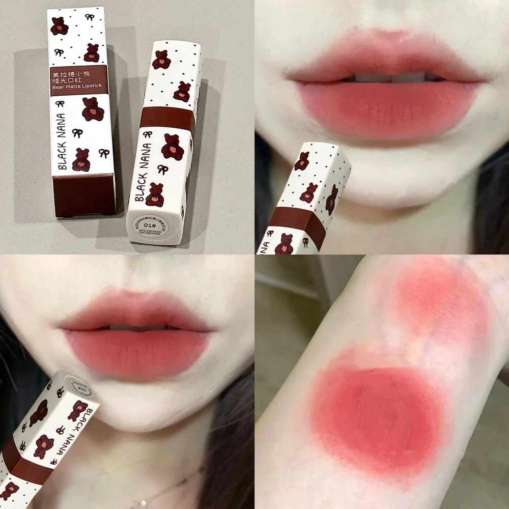 1pc Waterproof Matte Coffee Brown Lipstick Moisturizing Long Lasting Not Easy To Fade Low Saturation Rose Pink Brown Lip Gloss 3