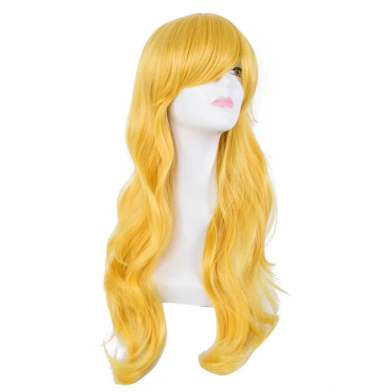 Cosplay Wig Fei-Show Synthetic Heat Resistant 24" Long Wavy Yellow Hair Carnival Party Halloween Costume Events Women Hairpiece