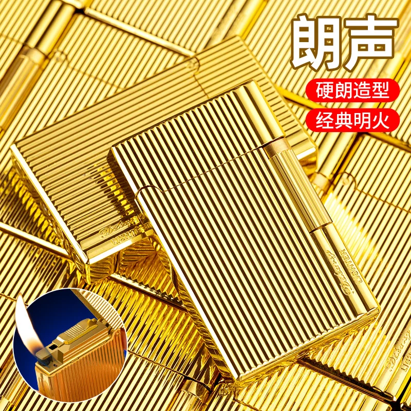 New Men's Business Trend Open Cover Steel Sound Inflatable Metal Straight Gas Lighter Men's Gift Cigar Cigarette Accessories 3