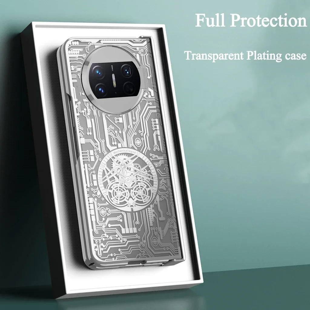 For Huawei Mate X5 Case Electroplate Pattern Transparent Magneitc Hinge Case Huawei Mate X5 Shell Hard Thin PC Shockproof Cover