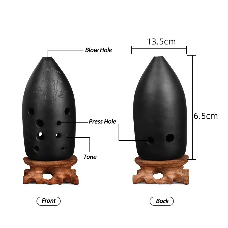 Professional 10-hole Black Pottery Xun Double-chamber Playing Pure Sound Quality Blowing Hole Polishing Chinese Wind Instrument