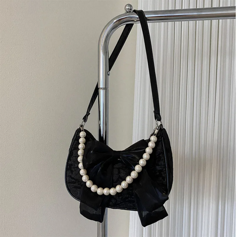 Fashion bow handheld pearl bag trend new crossbody small bag ladies shoulder