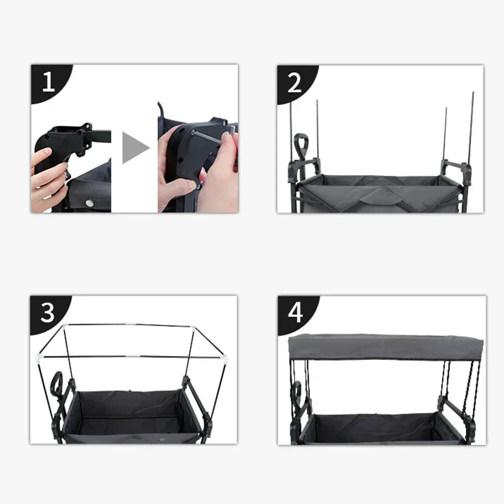1&times;Awning Canopy For Camping Wagon Cart Garden Wagon Sun Shade Cover Trolley Cart Easy Installation Outdoor Accessories
