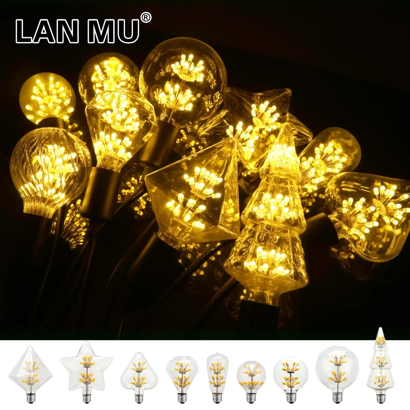 Vintage Edison LED Bulb E27 3W AC110V 220V Starry Sky Decoration Light Bulb Star Lamp Holiday Night Light Novelty Christmas Tree