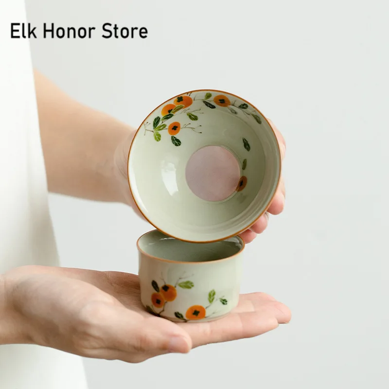

Pure Hand-painted Persimmon Ceramic Straight Tube Filter Retro Screen Leak Holder Tea Infusers Sieve Kung Fu Tea Set Accessories