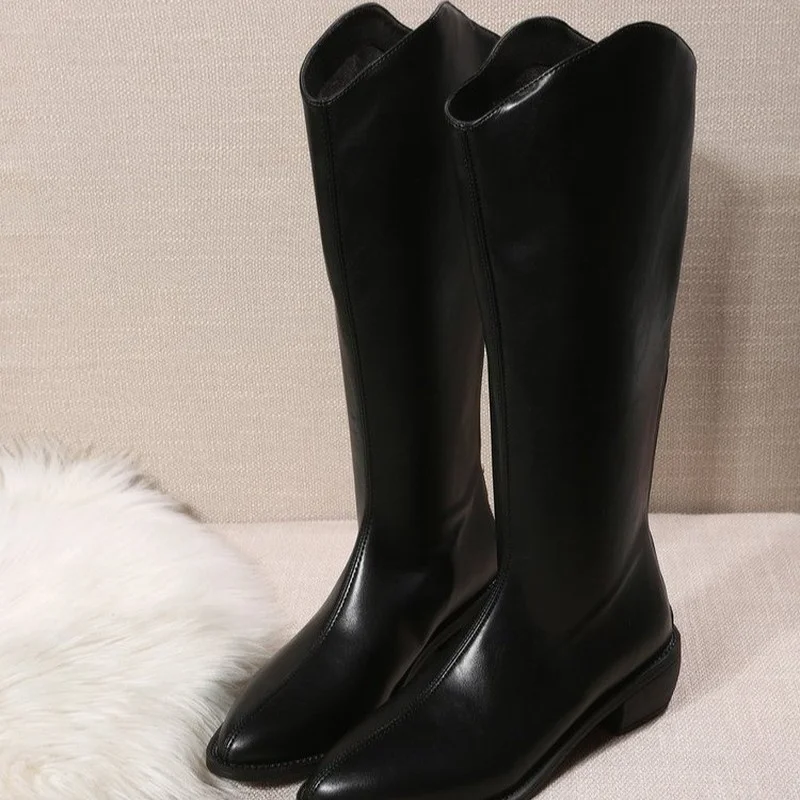 Women's Pointy Knee-high Boots Platform High Boots Fashion Knight Boots 2023 New Black and White Office Shoes for Women Outdoors