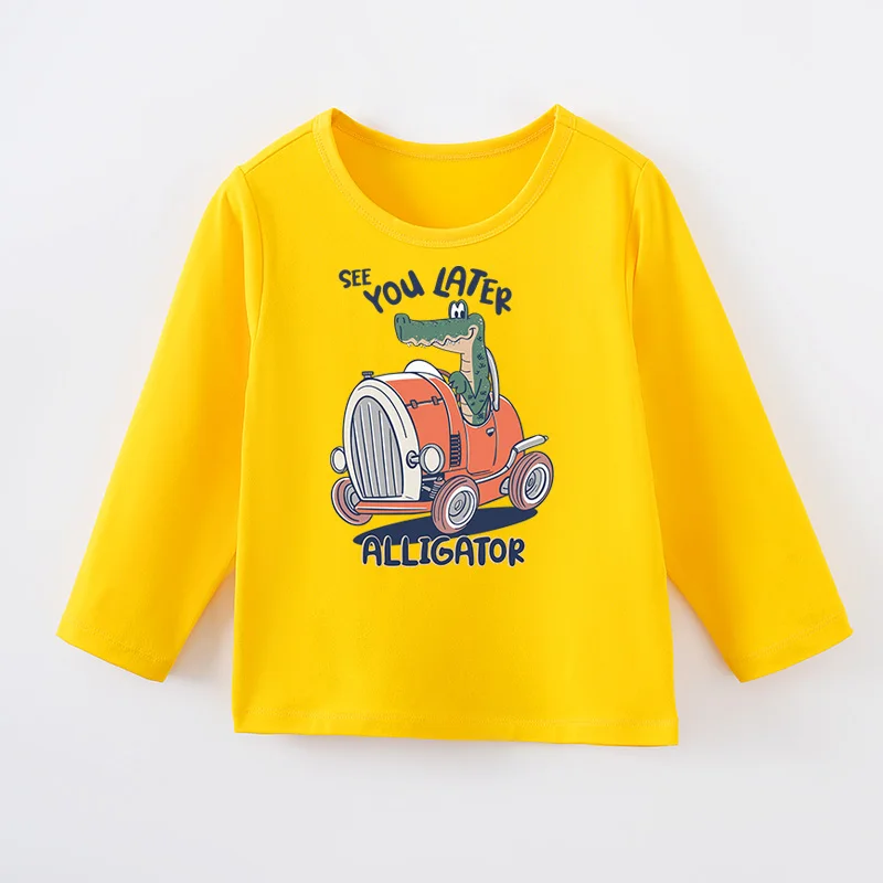 Children's T-Shirt Boys And Girls Cartoon Crocodile Round Neck Spring And Autumn Long Sleeved