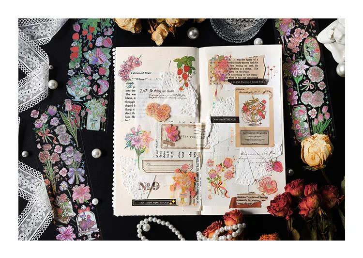 3 Sheets/pack Plants Wuthering Bronzing PET Sticker Bag Sunflower Strawberry Handbook Album Cup Bottle DIY Decorations
