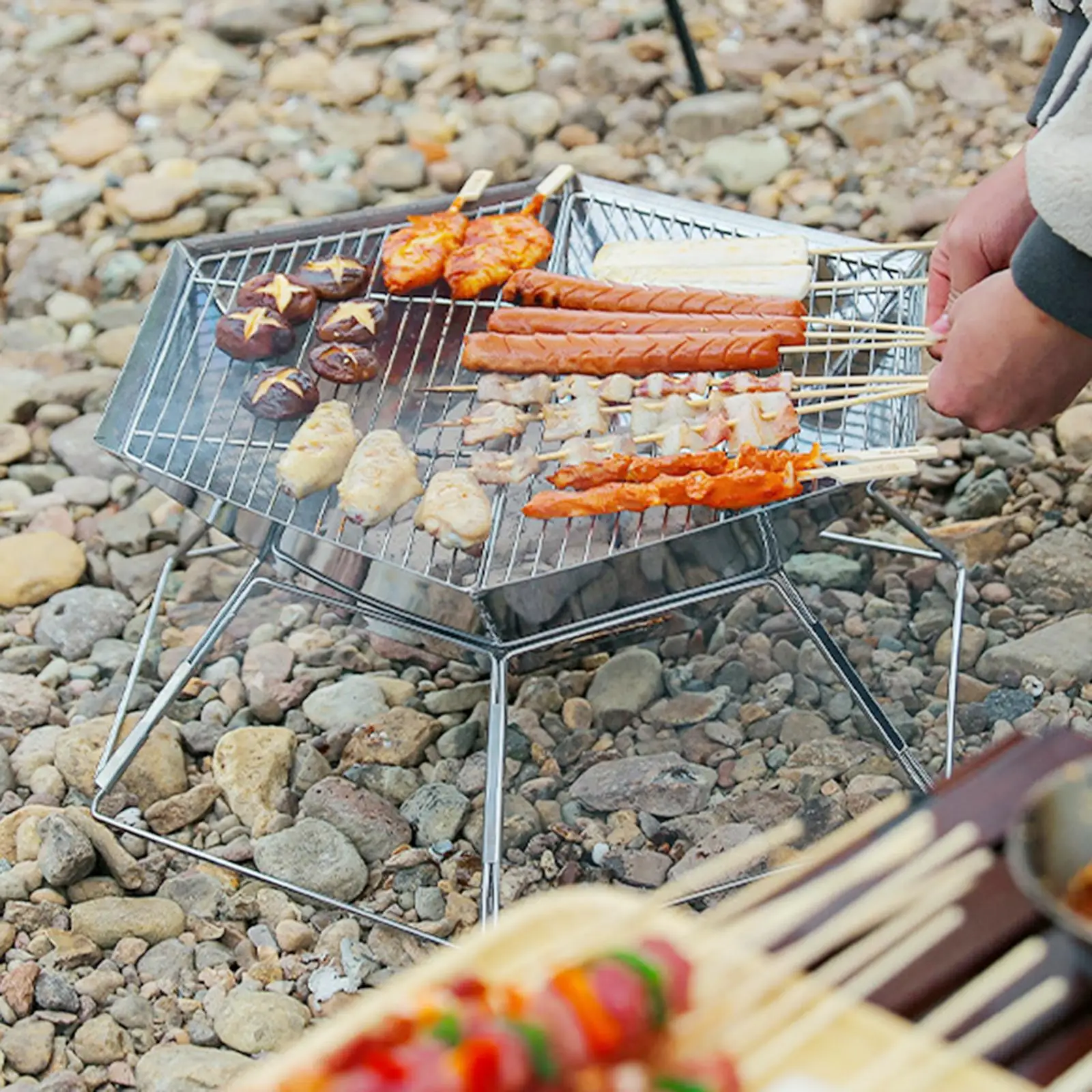 

Складной гриль для кемпинга, подставка для костра для кемпинга, для приготовления пищи на открытом воздухе, барбекю, пикника, внутреннего дворика, путешествий, барбекю