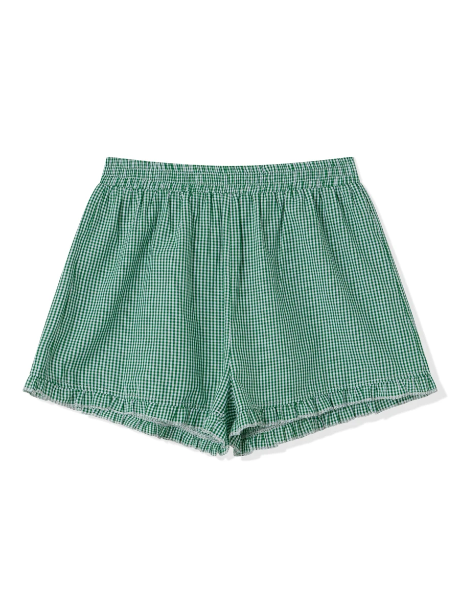 

Y2K Plaid Shorts for Women Ruffle Hem High Waist Gingham Shorts Lounge Pajama Boxer Shorts Pj Bottom Going Out Shorts