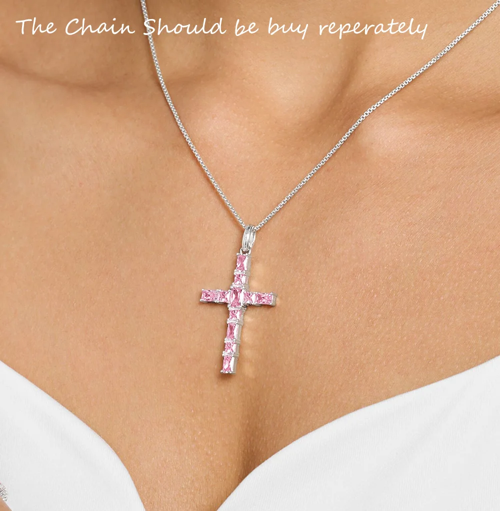 Silverplated Swarovski Pink Crystal Encrusted Cross Pendant