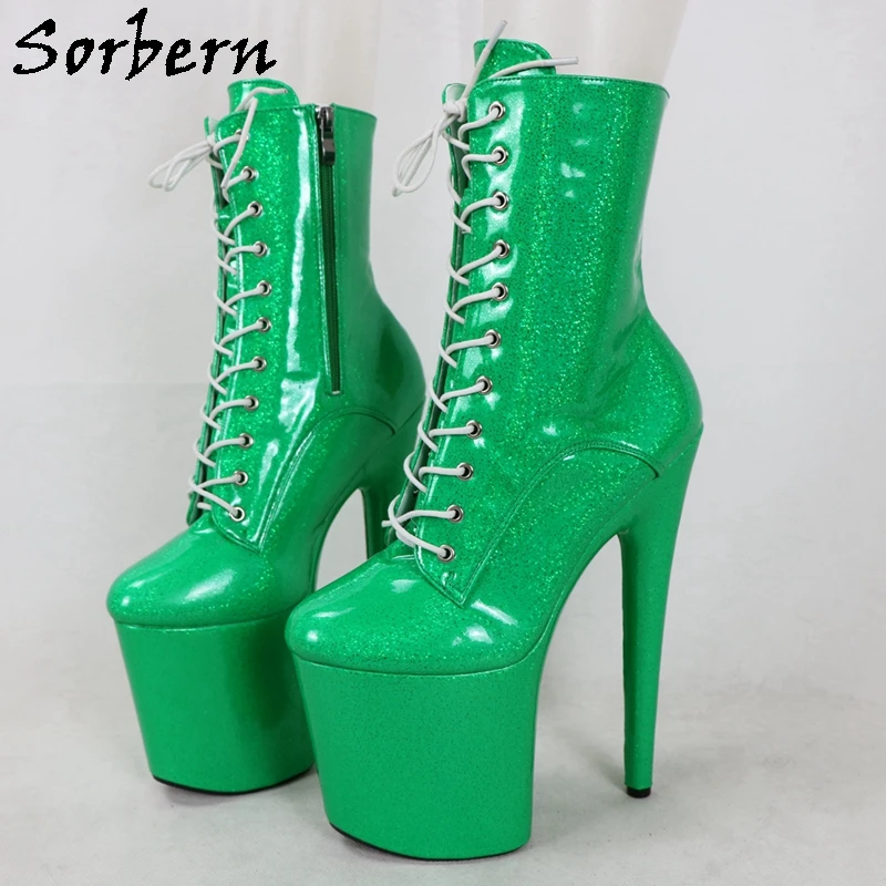 

Sorbern 20Cm Green Sparking Ankle Boots For Pole Dancer Stripper High Heels Drag Queen Shoes Custom 15cm 17cm 23cm