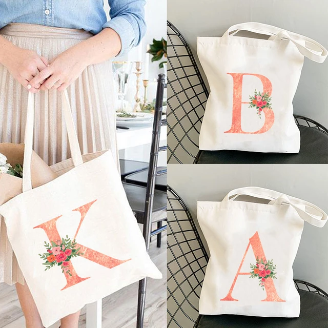 A'' Letter Initial Canvas Tote Bag - Initials Bags - Logo Tote
