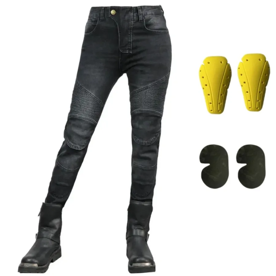 Motorcycle Pants Moto Green Moto Jeans Woman Boyfriends Motorcycle Leisure Women's Jeans Blue Riding High Waist Jeans