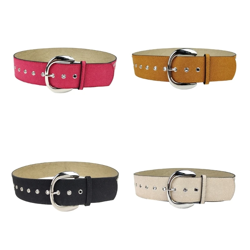 

Punk Rock Studded Bead Waist Belt with Adjustable Pin Buckle Harajuku Vintage Rivets PU Faux Leather Wide Belt Waistband