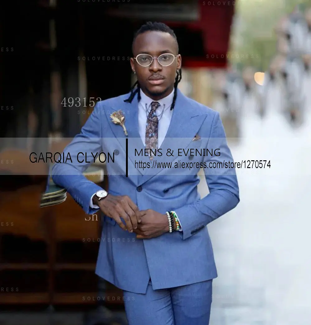 Mans Suit 2 Pieces Double Breasted Notch Lapel Flat Slim Fit Casual Tuxedos For Wedding