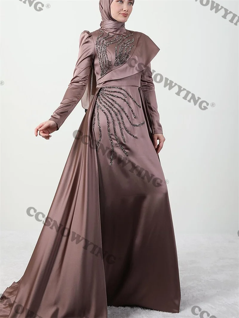 

Brand new Long Sleeve Prom Dress Muslim Evening Dresses Formal Party Gown High Neck Hijab Arabic Kaftan Robe De Soiree