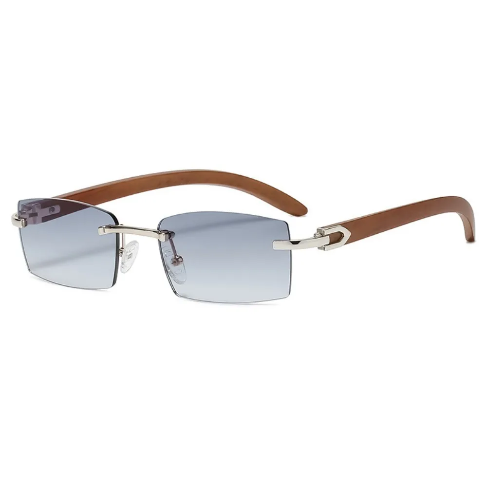 Retro Sunglasses for Women Ins Same Style Wood Texture Leopard Grain Mirror Legs Octagon Frameless Korean