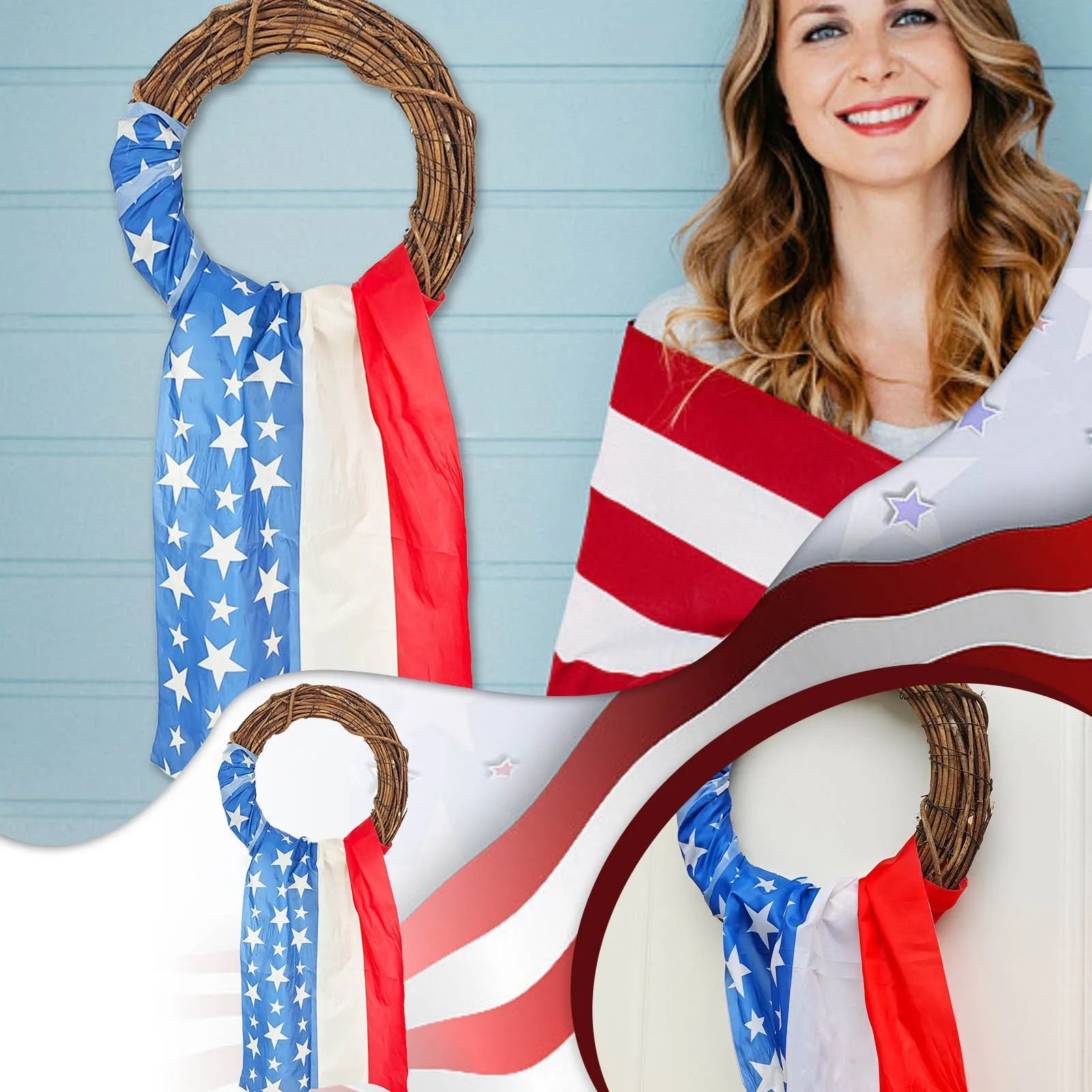 

Independence Day Wreath Door Wreath Decoration July 4th Wreath Wedding Supplies Wall Hanging Ornament 2024 DIY Garland Decor