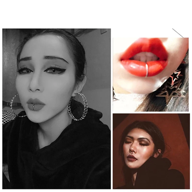 8/10mm Titanium Steel Lip Rings Cuff Clip on Fake Labret Piercing Ear Nose Hoops Unisex Women Septum Body Jewelry