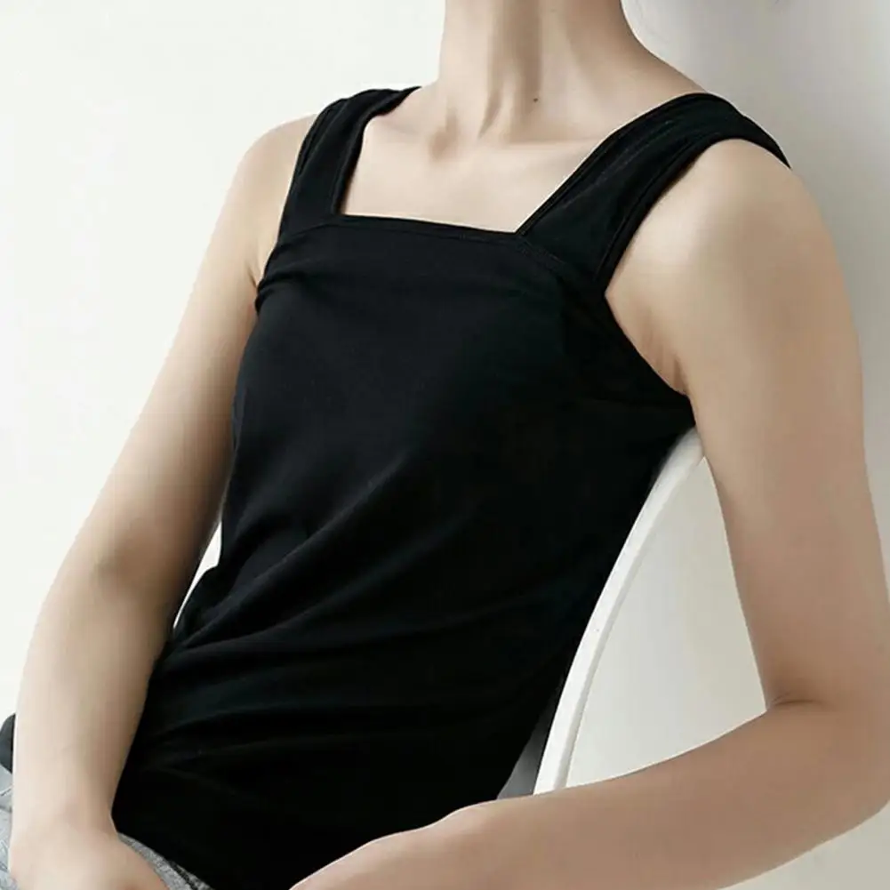 

Женская эластичная футболка, облегающий топ с квадратным вырезом, стильный летний жилет на бретельках, однотонный, стандартный