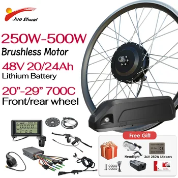 Kit di copertura per bici elettrica a lungo raggio da 100 km Ruota anteriore posteriore da 20 "-29" Batteria per motoriduttore brushless da 250 W 350 W 500 W 48 V 16 Ah 24 Ah