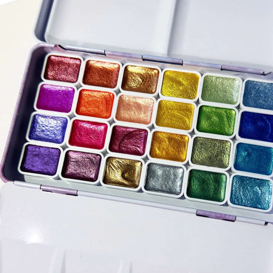 Pearl Light watercolor set, 24 bright colors, fade resistant, perfect for Chinese art, thangka, calligraphy and painting - sturd 4